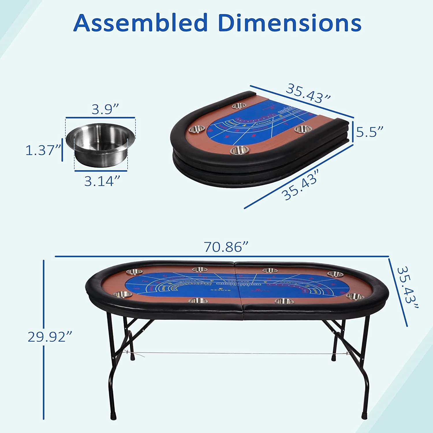 Foldable Poker Table w/Stainless Steel Cup Holder Casino Leisure Table Blue Felt Surface - Bosonshop