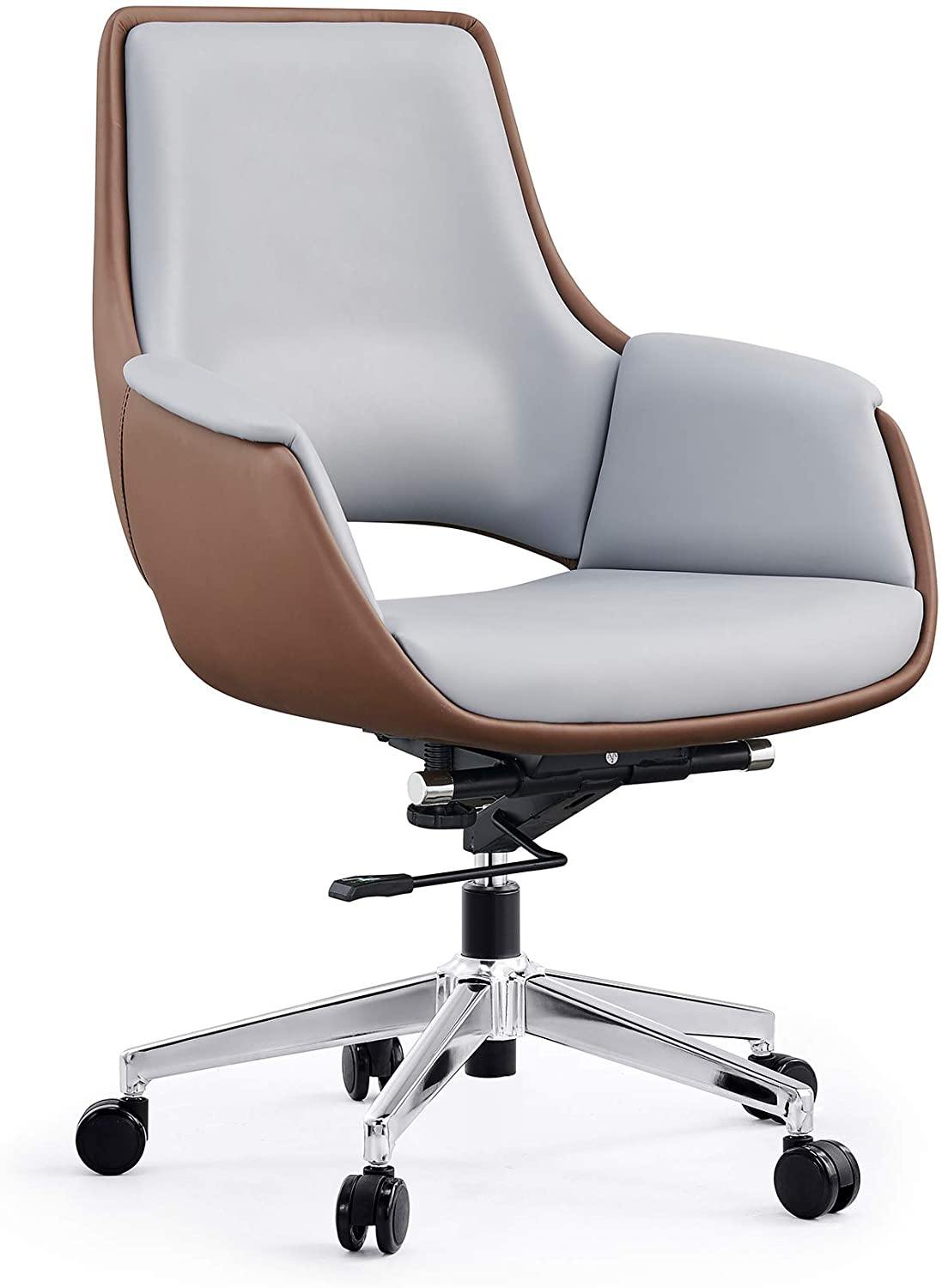 Adjustable Middle Back Home Office Chair Height Swivel PU Upholstered Modern Office Chair, Soft Thick Pad & Tiltable Back, Easy to Assemble - Bosonshop