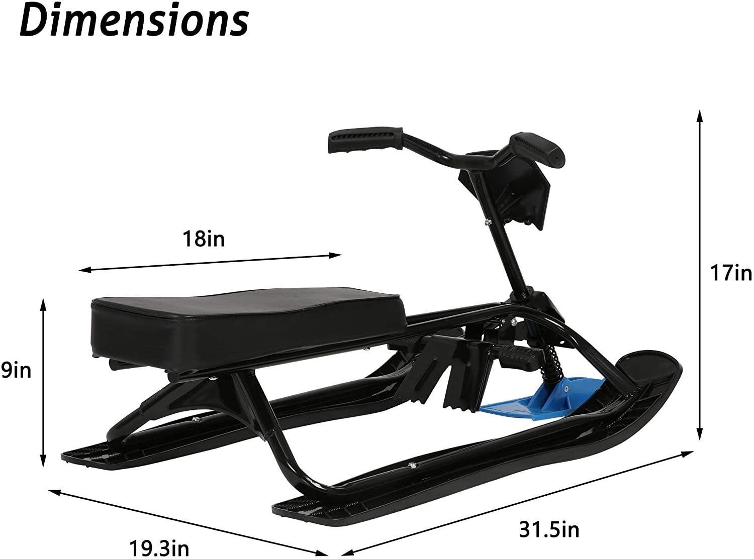 Snow Racer Sled with Steering Bicycle Handle and Twin Brakes, Kids Teens Winter Sport Ski Sled Slider Board for Downhill and Uphill - Bosonshop