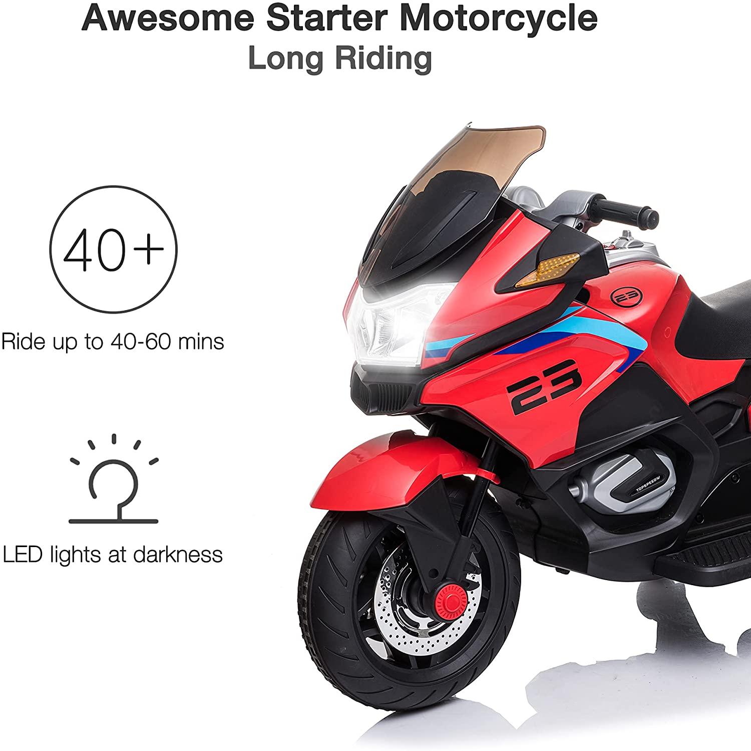 12V Electric Ride-On  Motorcycle for Kids, with Training Wheels, LED Lights, Music, Red - Bosonshop