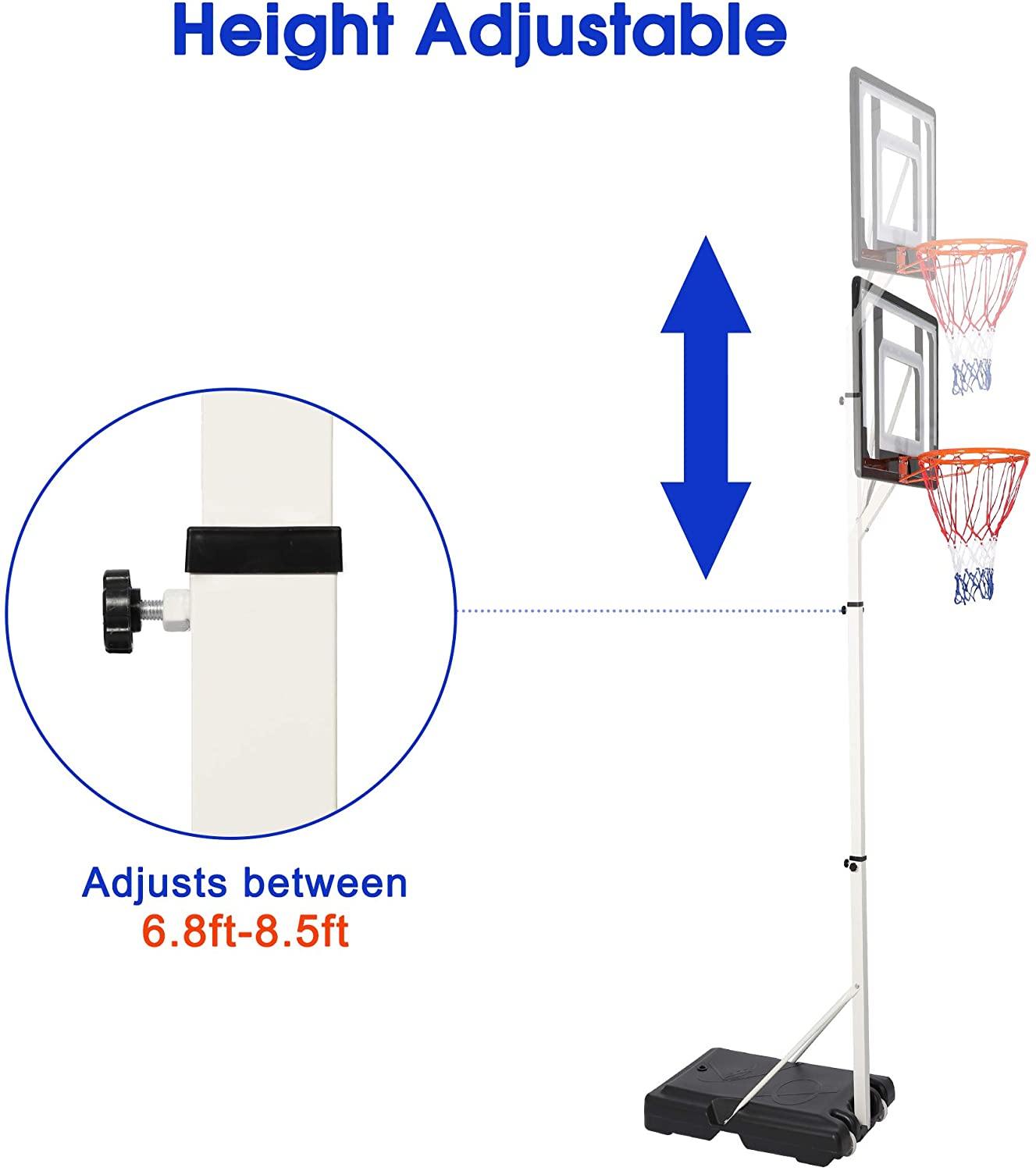 Portable Basketball Hoop Backboard System Stand Outdoor Sports Equipment Height Adjustable 8.4Ft-10Ft with Wheels - Bosonshop