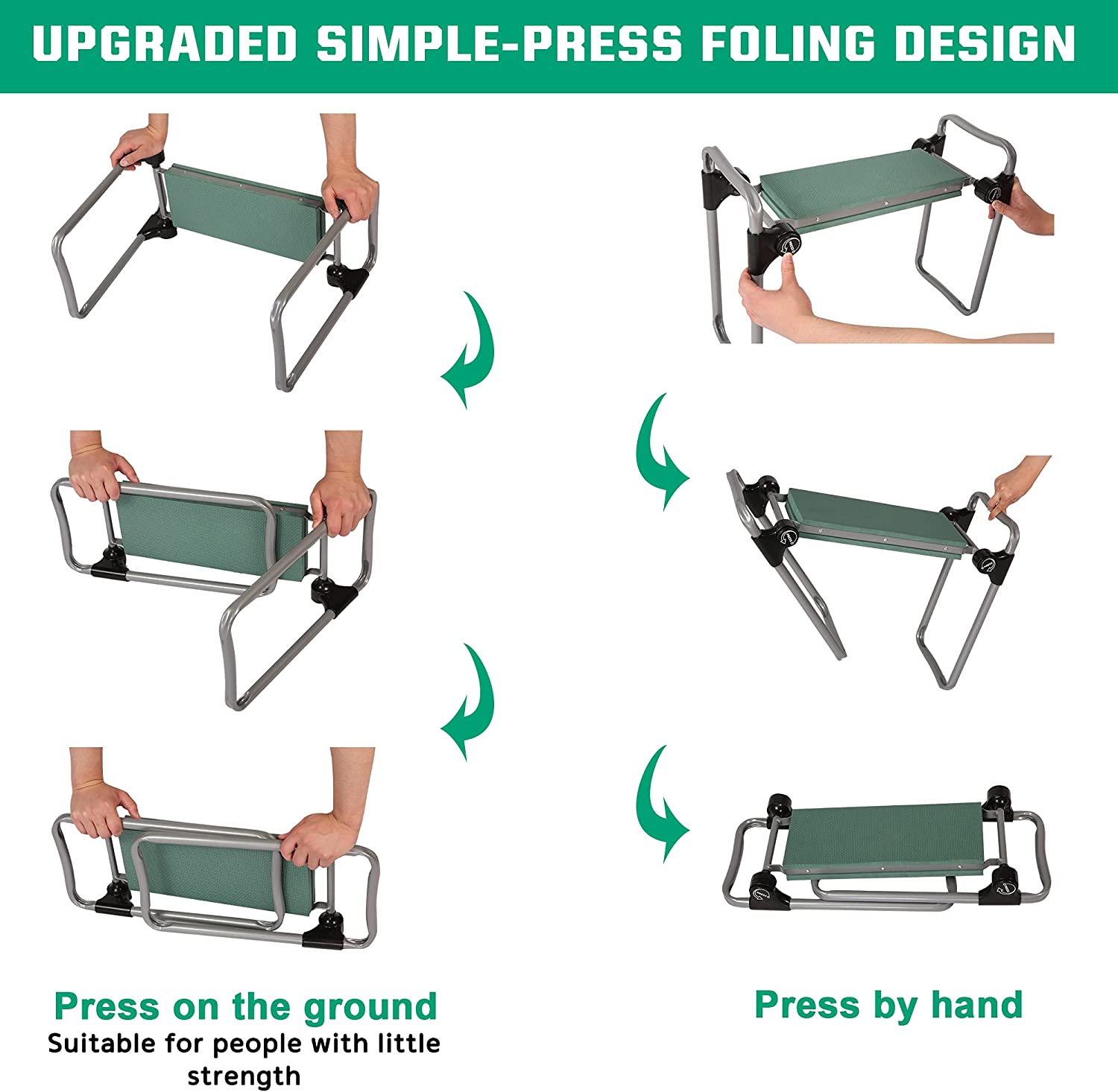 Garden Kneeler and Seat Heavy Duty Kneeling Bench Portable Upgrade Button Folding Stool, Gardener w/Tool Pouch - Bosonshop