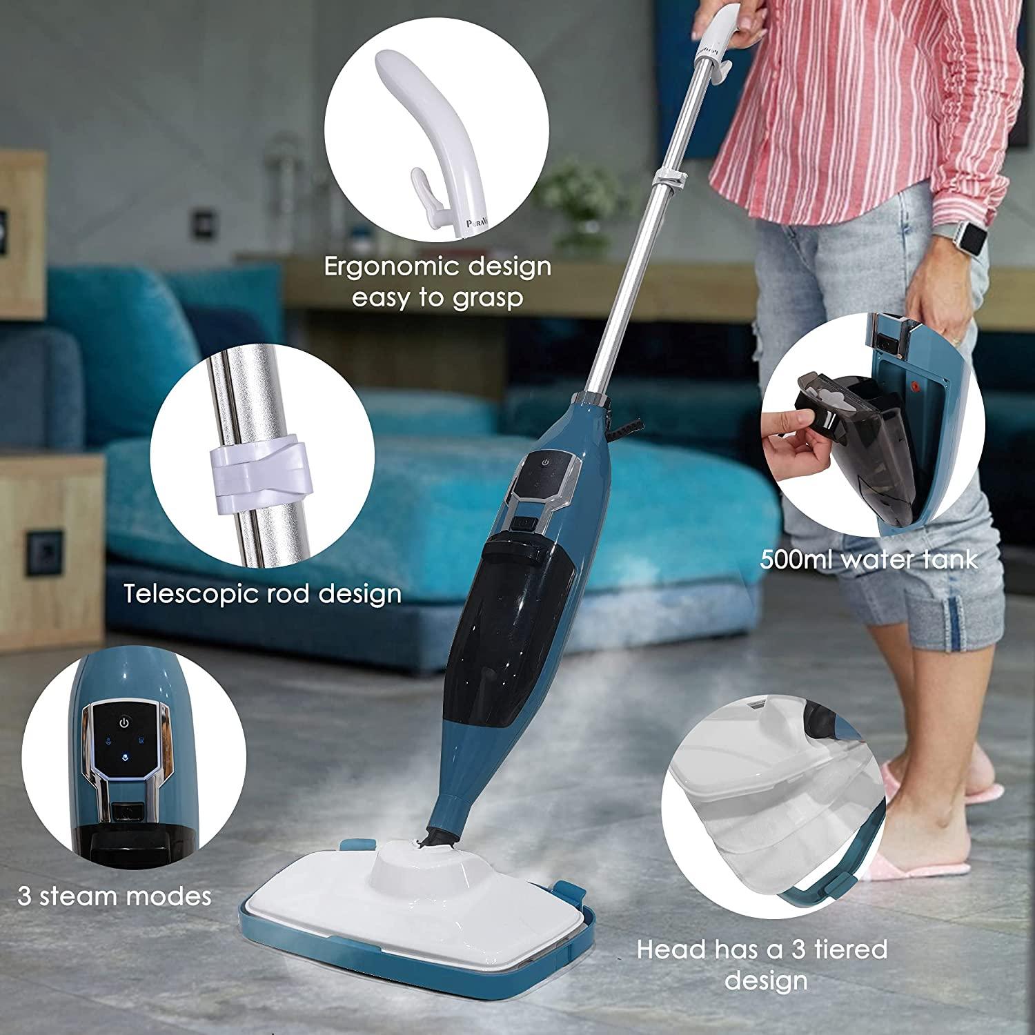 (Out of Stock) Steam Mop with 3 Steam Levels Hard Floor Cleaner, Adjustable Steamer with 550ml Water Tank and 2 Microfiber Pads - Bosonshop