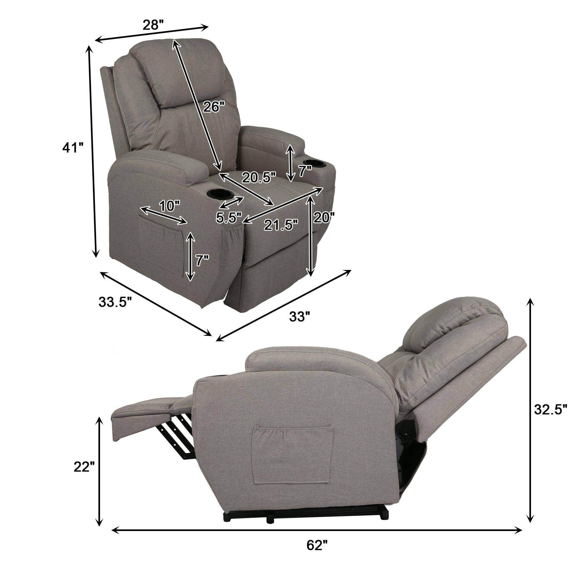 Electric Power Lift Leather Sofa Power Reclining Massage Chair for Elderly with Massage and Heat, Grey - Bosonshop