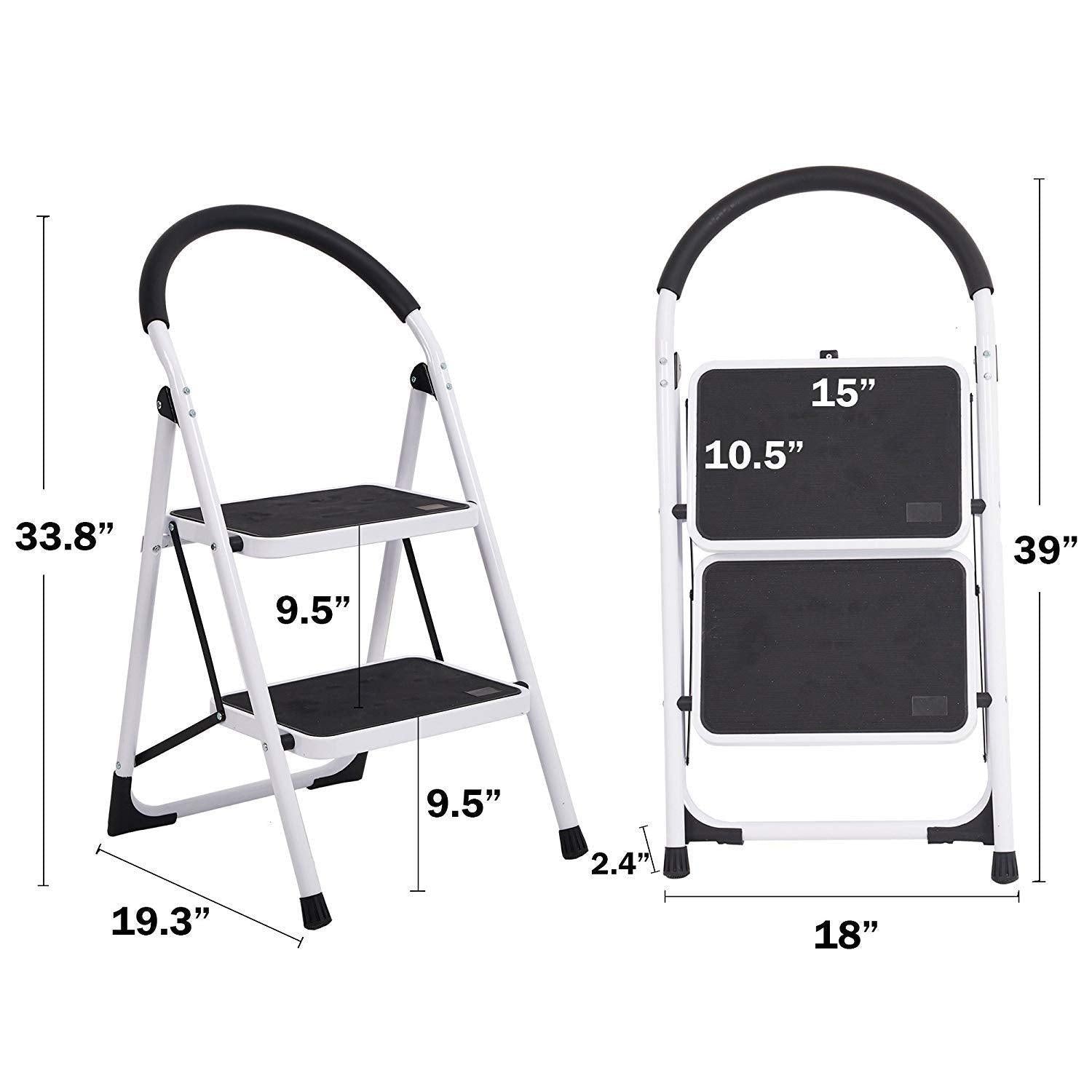 Bosonshop Portable Anti-Slip 2 Step Lightweight Steel Ladder, 330LBS Capacity