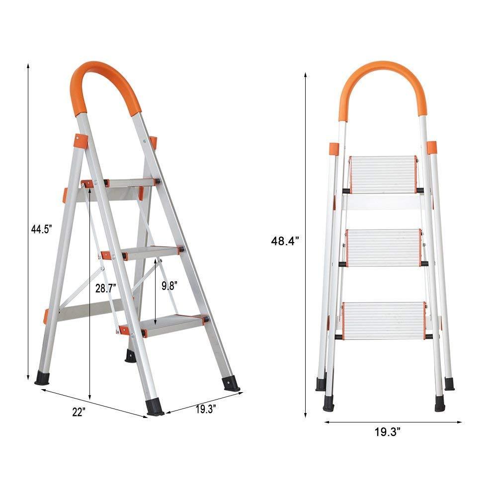 Bosonshop 3 Step Aluminum Ladder Anti-Slip Stepladder with Rubber Hand Grip 330lbs Capacity Silver