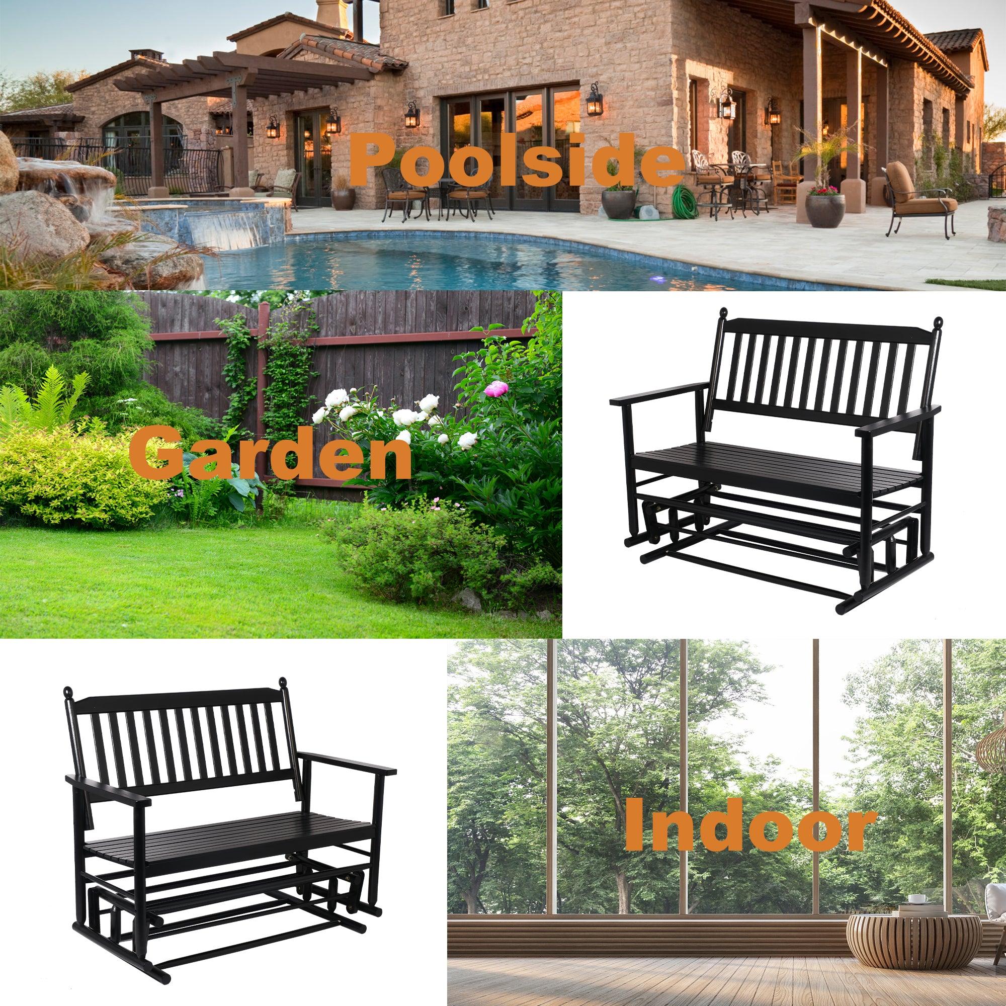 2 Person Swing Glider Chair, Wooden Garden Patio Rocking Seating Bench for Outside - Bosonshop