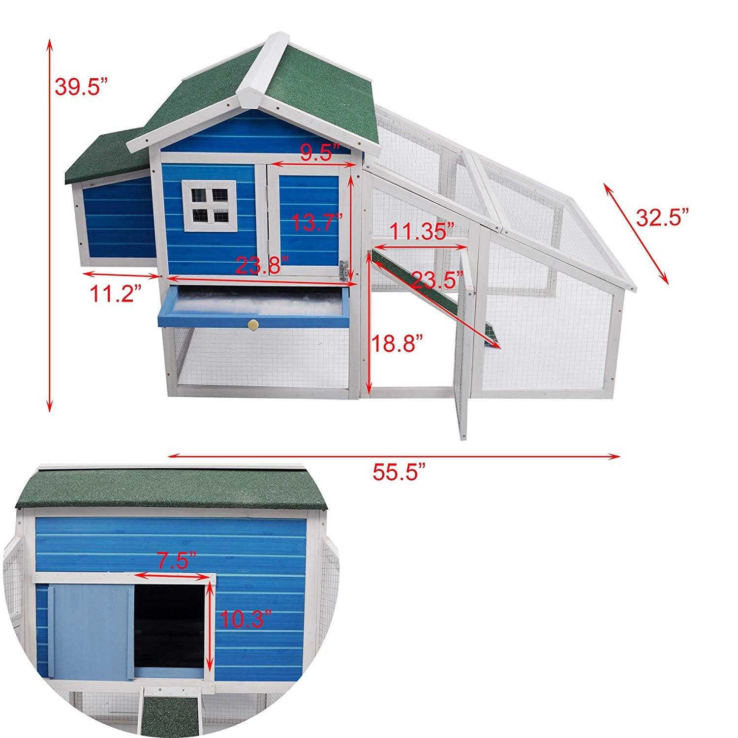 Bosonshop Bunny Hen Cage House Large Chicken Coop, Wooden Pet Home for Small Animals with Run Nest