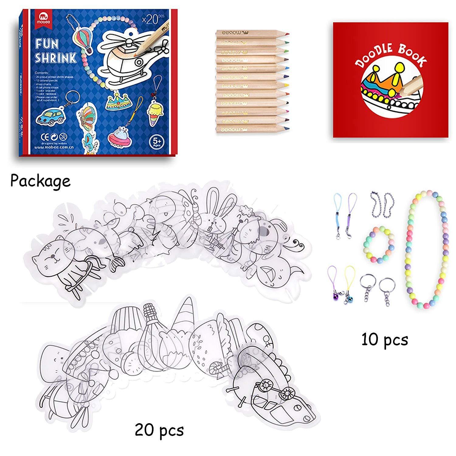 Bosonshop Fun Shrink Art 20 Pieces Precut Shrinky Paper Paint with 12 Color Pencils for Kids & Adults