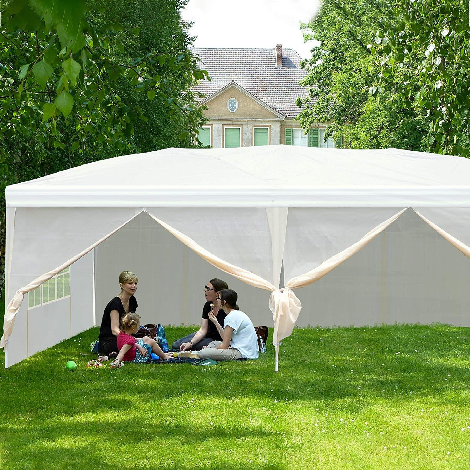 Outdoor Canopy Tent 10 x 19.7ft Patio Sun Shade with Mosquito Netting and Carry Bag for Wedding Party(White) - Bosonshop