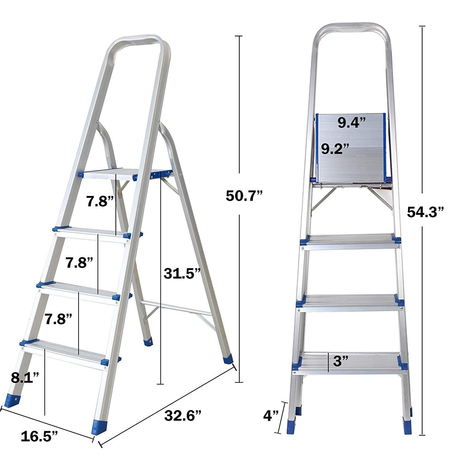 Bosonshop Foldable Aluminum 4 Step Ladder with Anti-Slip, Household