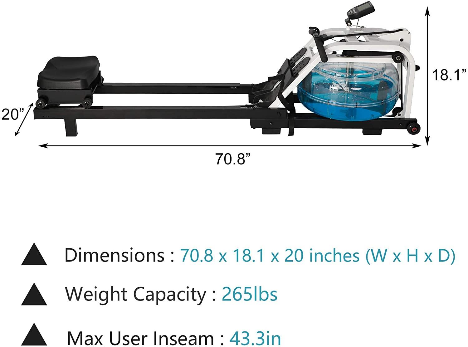 Water Rowing Machine Indoor Water Rower Adjustable Resistance with LCD Monitor Home Gym Equipment for Whole Body Exercise Cardio Training - Bosonshop