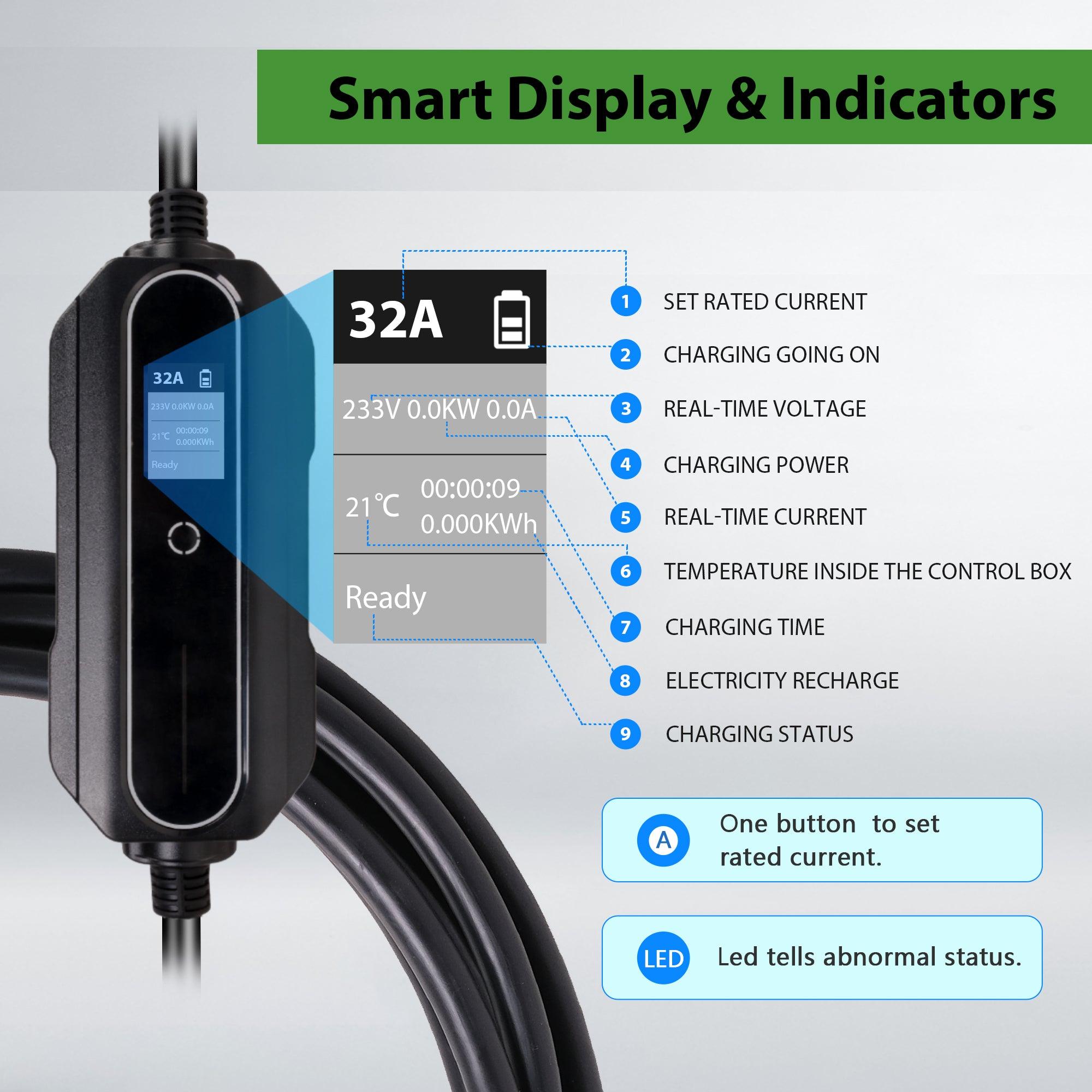 (Out of Stock) 32A 21ft Portable Level 1-2 Electric Vehicle (EV) 110V-240V Charger with NEMA 14-50 Plug For J1772 EVs - Bosonshop