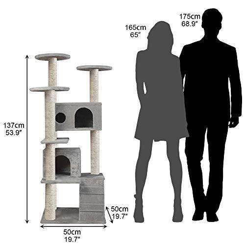 53.9" Cat Tower Scratching Post Activity Tree House - Grey - Bosonshop