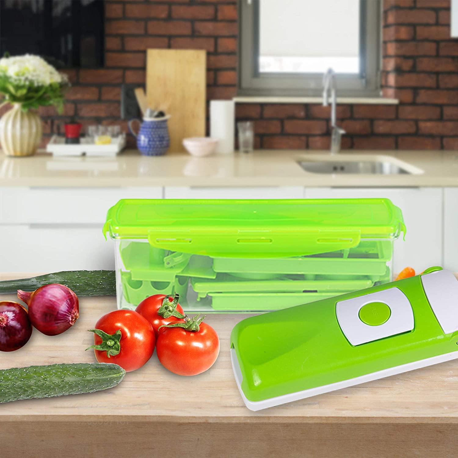 Salad Chopper Kitchen Manual Food Chopper Vegetable Veggie Cutter including Food Container Peeler Julienne and Slicer, Stainless Steel - Bosonshop