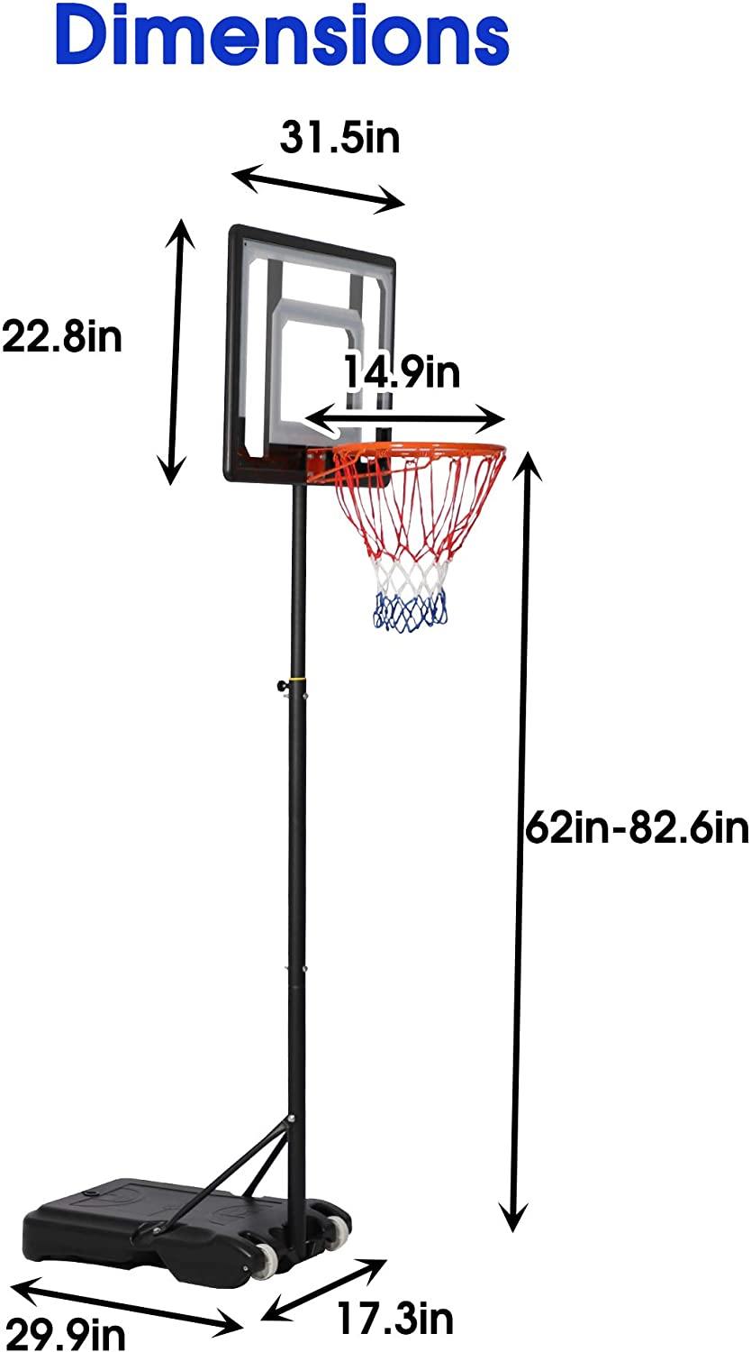 Portable Basketball Hoop Backboard System Stand Outdoor Sports Equipment Height Adjustable 6.5Ft-8.2Ft with Wheels for Kids - Bosonshop