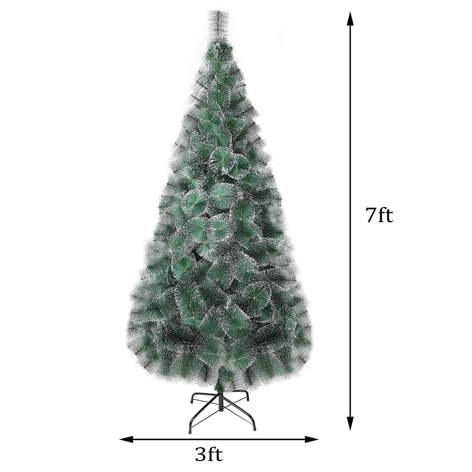 Bosonshop 7' Classic Pine Needle Tree Encrypted Artificial Christmas Tree Natural Branch with Solid Metal Bracket, Conifer with Snowflake White Point