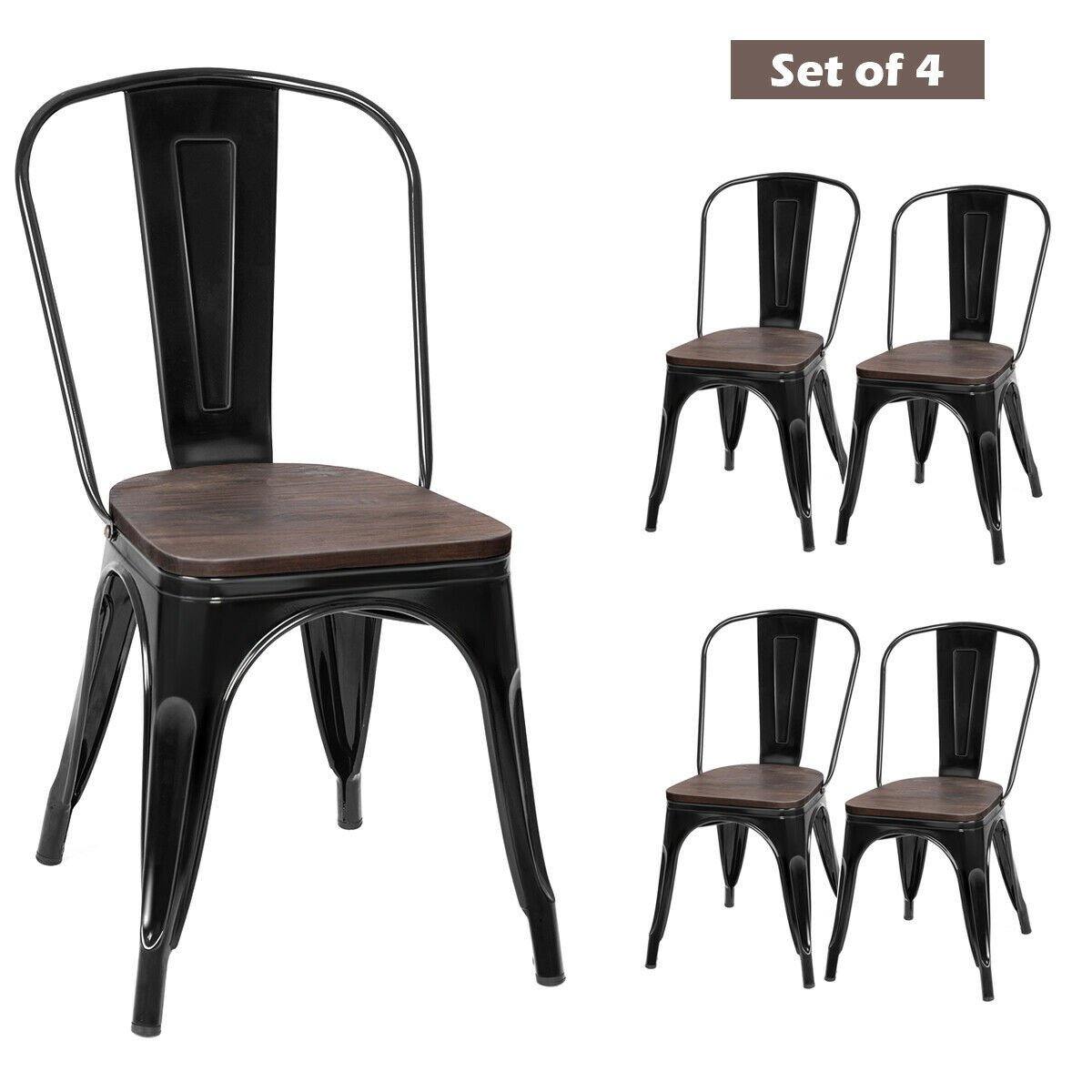 Set of 4 Metal Wood Dining Chair of Stackable Tolix Style - Bosonshop