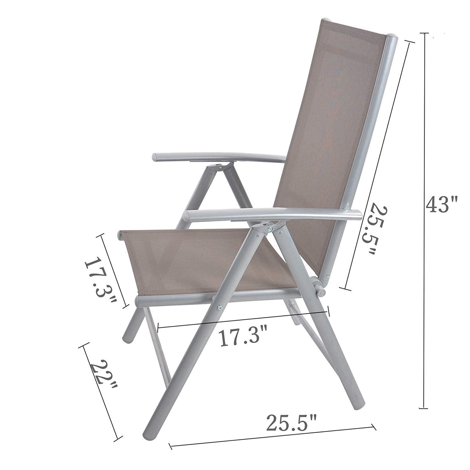 Bosonshop 2Pcs Aluminum Adjustable Reclining Patio Folding Chairs