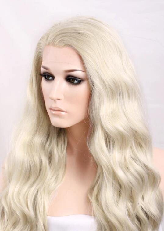 Wavy Light Ash Blonde Lace Front Synthetic Wig - Bosonshop