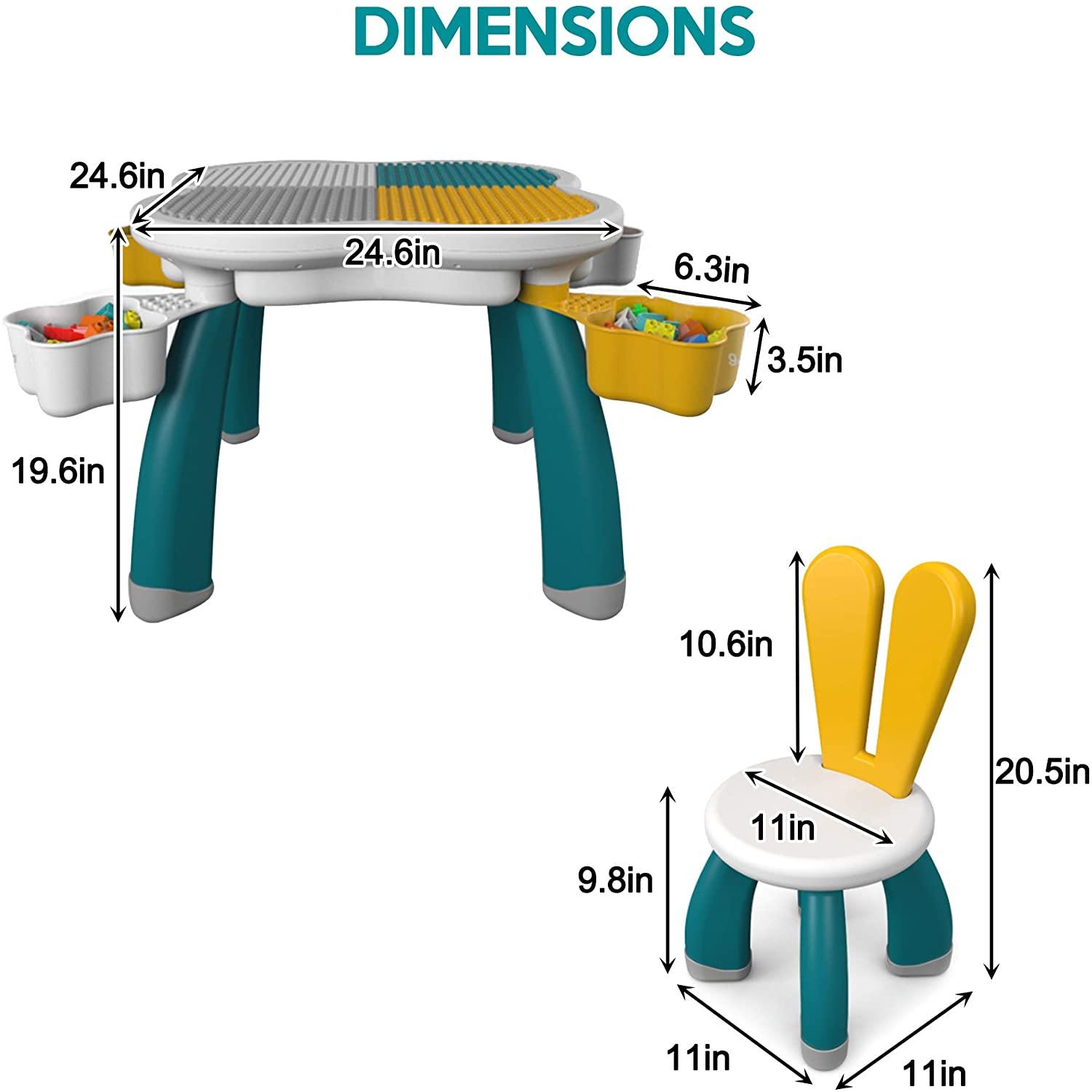 Kids Multi Activity Table with 1 Rabbit Chair Set Building Blocks Compatible Bricks Toy - Bosonshop