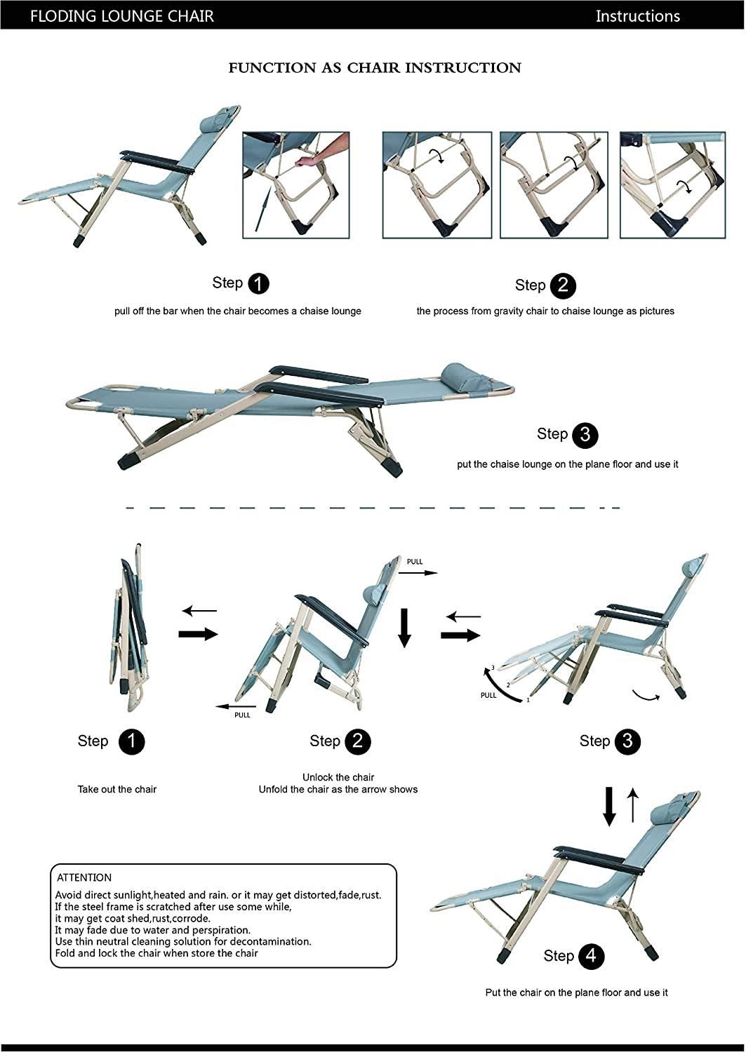 Set of 2 Heavy Duty Lounge Chairs and Full Flat Cot 2 Positions, Folding Reclining Chairs for Outdoor Beach Pool Camping, Blue, 70"L X 20.5"W - Bosonshop