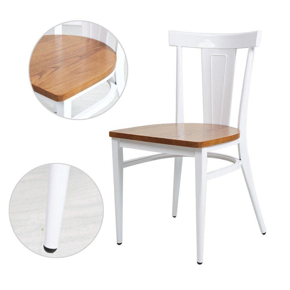 Bosonshop  2 Packs High Back Dining Chairs Metal Leg Side Chairs with Wood Seat, White