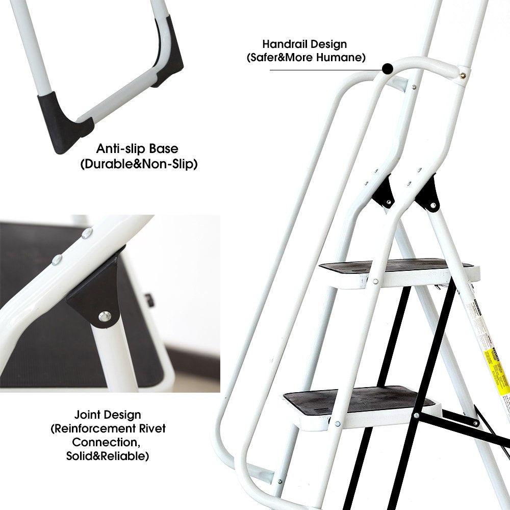 Bosonshop Portable Anti-Slip 4 Step Ladder with Wide Pedal and Sturdy Handrails