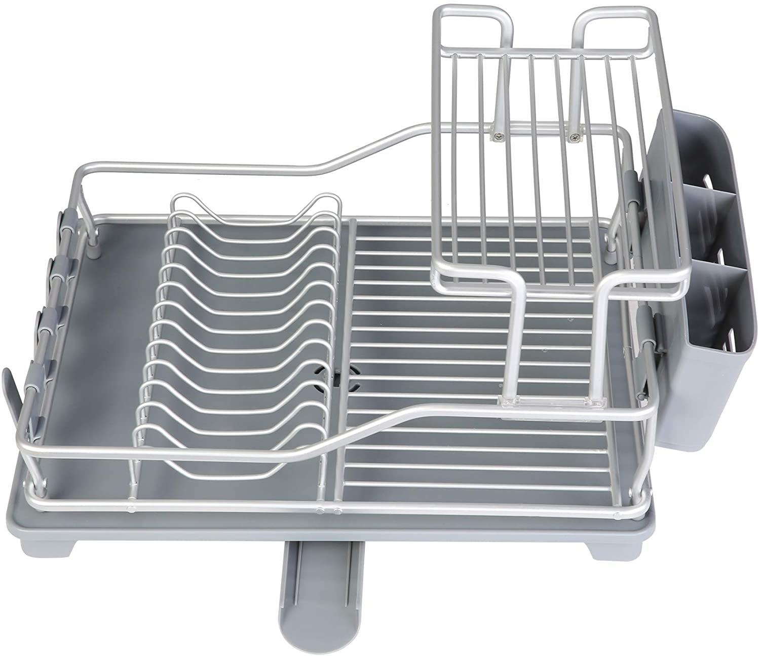 Dish Drying Rack with 360° Swivel Drain Board and Drain Spout, Grey (21” x 15” x 10.6”) - Bosonshop