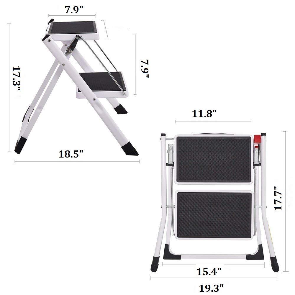 Bosonshop Mini Folding 2-Step Stool Lightweight Stepladders 17" High 225 lb Capacity White