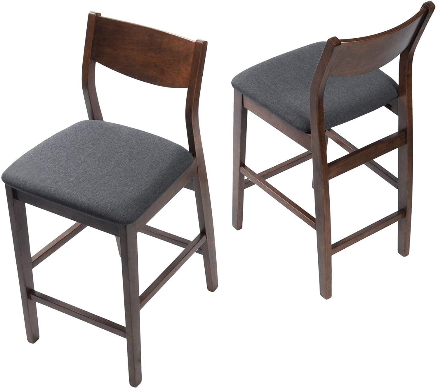 24” Counter Height Chairs Upholstered Dining Chair Bar Stools, Solid Wood Leg, Soft Cushion, Pub Height, Ergonomics Back, Set of 2 - Bosonshop