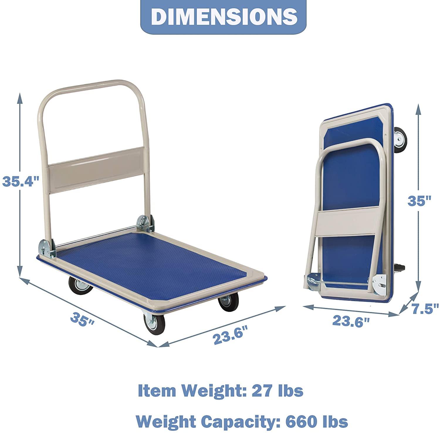 Folding Platform Cart Heavy Duty Hand Truck Moving Push Flatbed Dolly Cart for Warehouse Home Office, 660 lbs Weight Capacity - Bosonshop