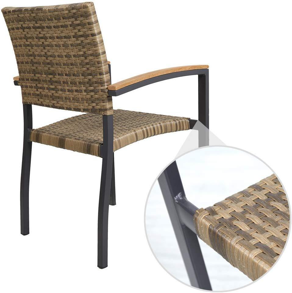 Dining Chairs with Armrest Stackable Set (Aluminum&Ratten, Brown) - Bosonshop