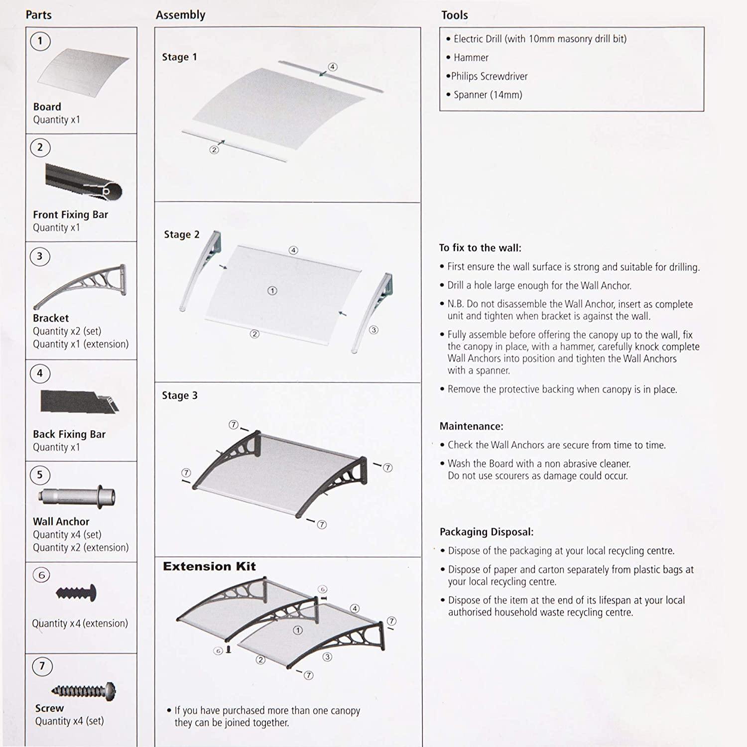 Window Door Awning Cover UV Rain Snow Protection One-Piece Polycarbonate Hollow Sheet -Gray (80" x 40") - Bosonshop