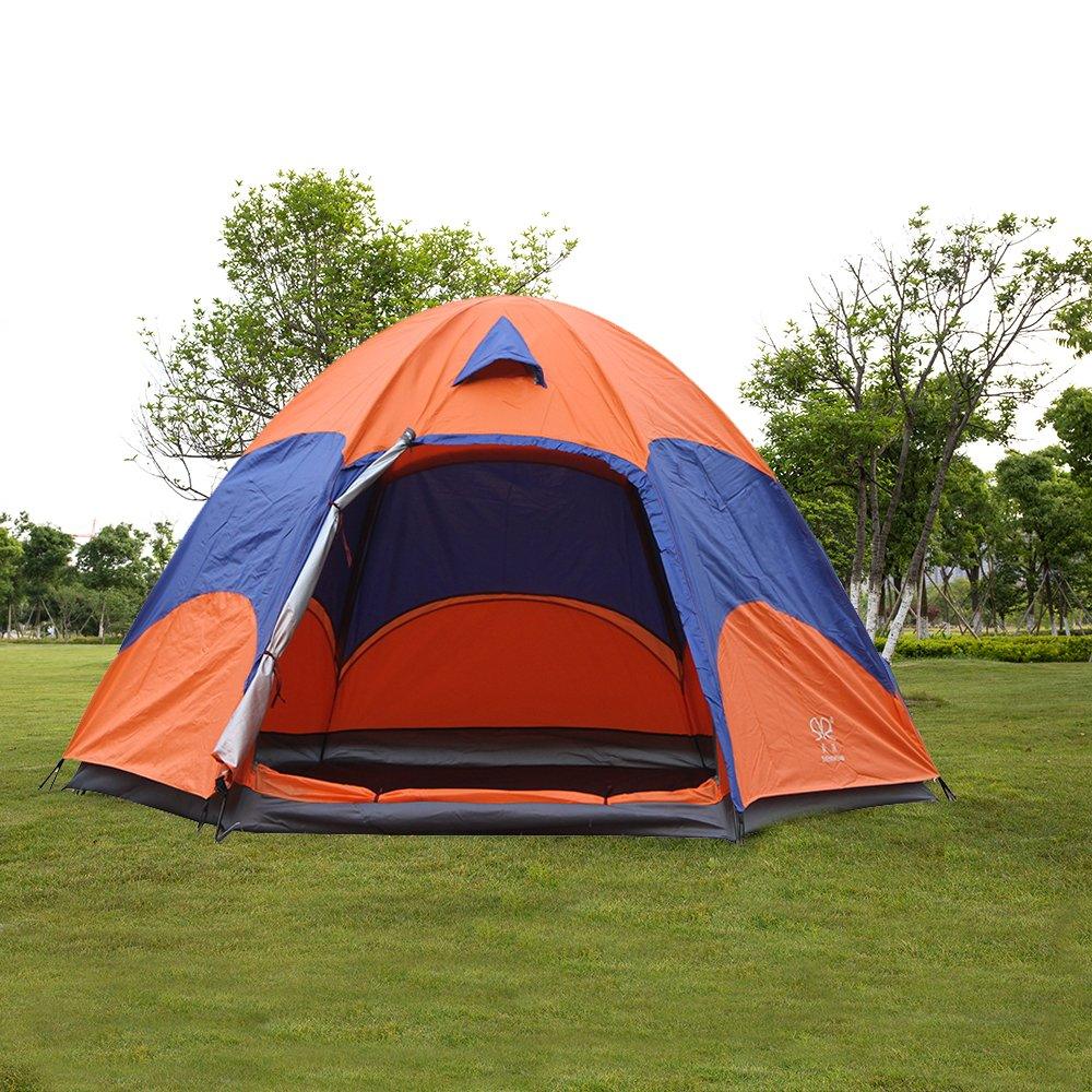 Bosonshop 3-4 Person Easy Setup Double Tent Waterproof Moisture-proof, Orange