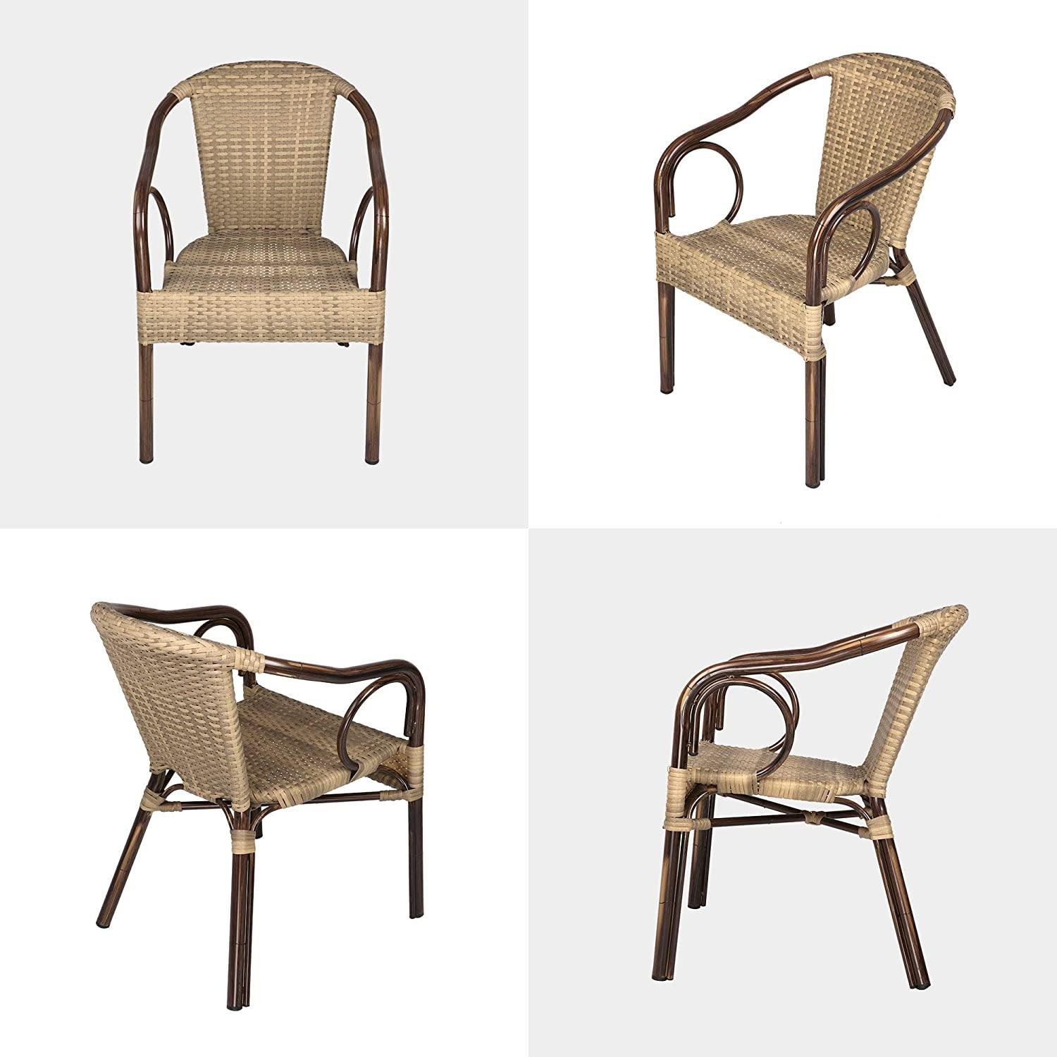 Outdoor Patio Dining Chairs, Handmade PE Rattan Wicker Armchair with Aluminum Alloy Frame, Set of 4, Brown and Beige - Bosonshop