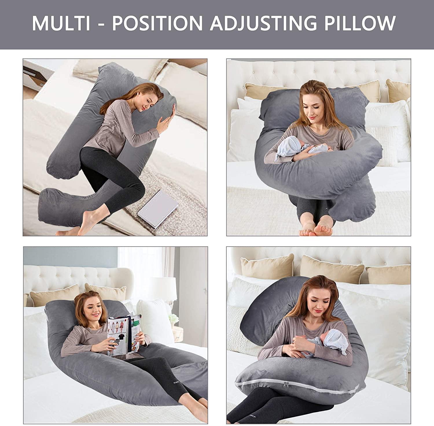 U/C/J-Shape Full Body Pillow 55 Inch Maternity Pillow with Washable Velvet Cover Nursing Support Cushion, Support for Back - Bosonshop