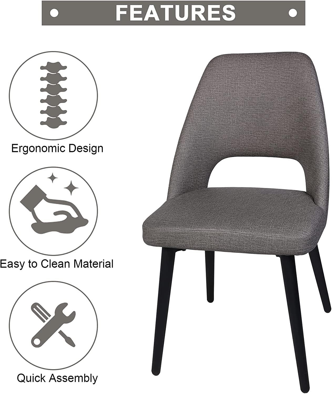 Set of 2 Modern Dining Room Chairs Heavy Duty Leather Chair with Upholstered Vinyl Seat, Grey - Bosonshop