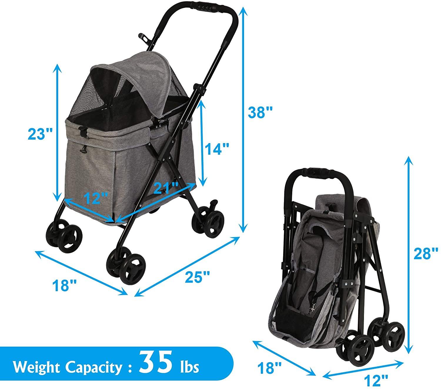 Luxury 4 Wheels Folding Pet Stroller for Medium Dogs Cats - Bosonshop