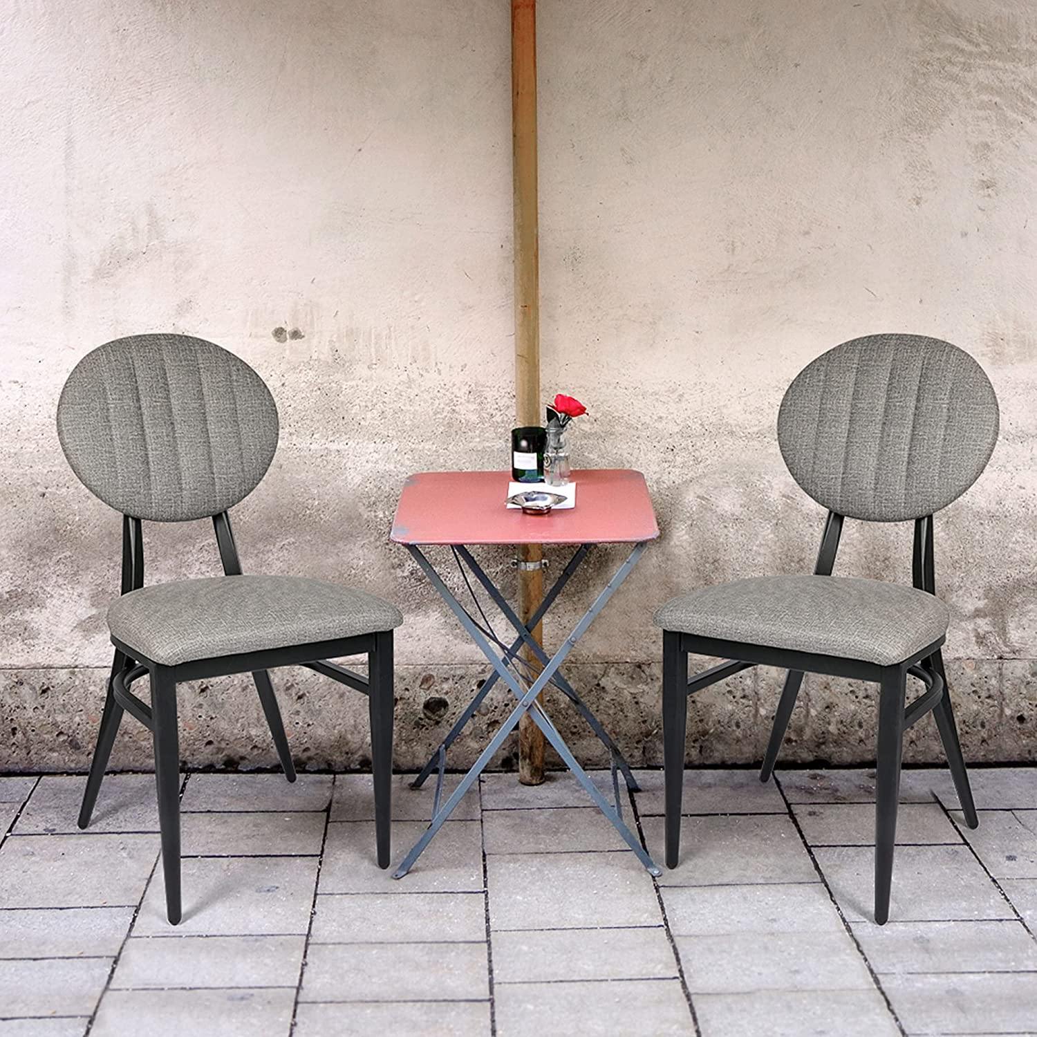 Set of 2 Mid-Century Modern Dining Room Chair with Round Striped Back Cushion Metal Frame Classy Kitchen Side Chair Simple Dining Chair, Grey - Bosonshop