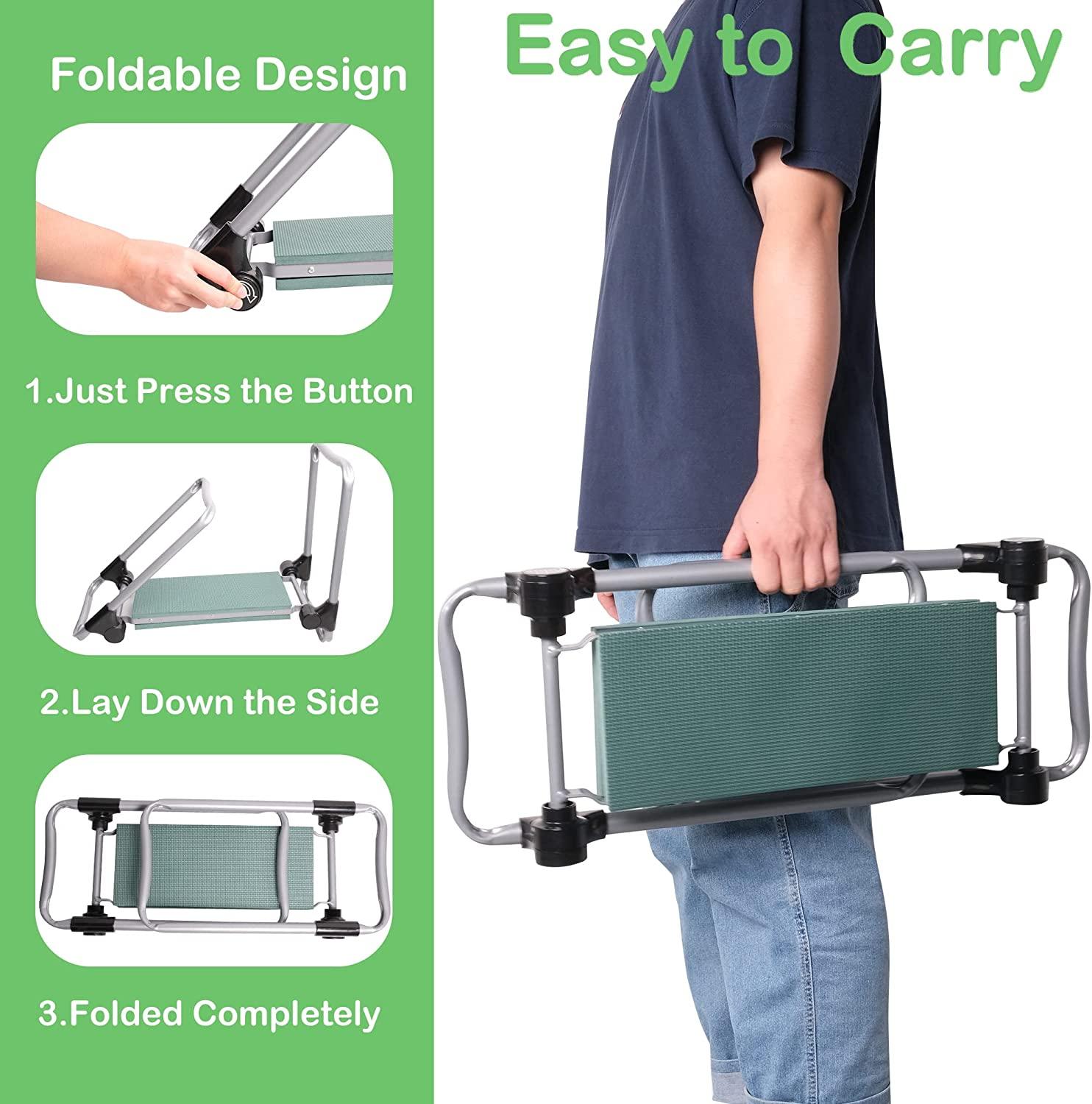 Garden Kneeler Seat Button Folding Gardening Stool with 2 Tool Pouches and EVA Foam Pad - Bosonshop