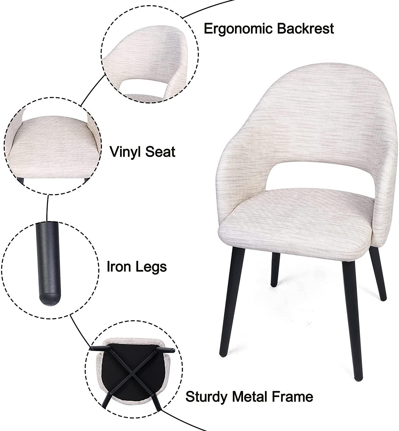 Set of 2 White Leather Dining Chairs, Armchair with Sturdy Metal Frame and Upholstered Vinyl Seat - Bosonshop