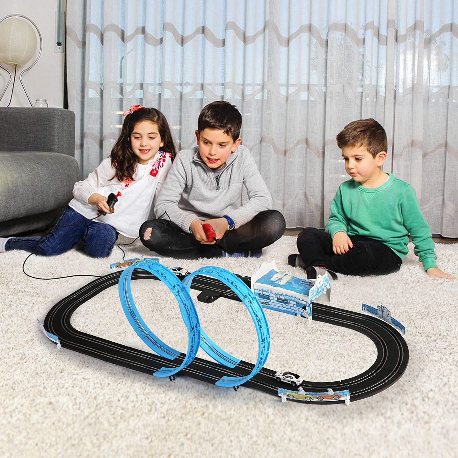 High-Speed Electric Powered Super Loop Speedway Slot Car Track Set with Two Cars for Dual Racing for Kids and Adult (14 ft) - Bosonshop