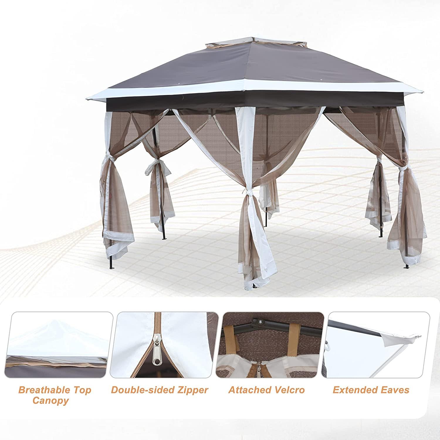 12Ft Outdoor Metal Patio Pop-Up Gazebo with Mesh Nettings for Parties and Outdoor Activities - Bosonshop