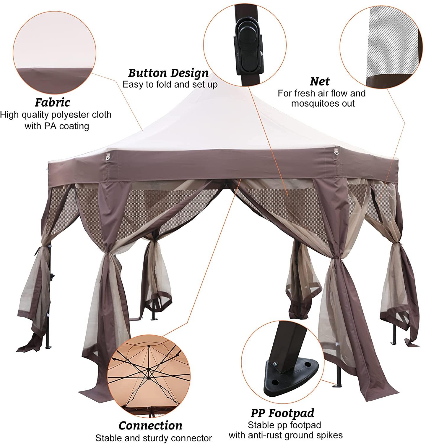 12' x 12' Outdoor Metal Patio Gazebo with Mosquito Netting Pop up Canopy Tent with Iron Frame - Bosonshop