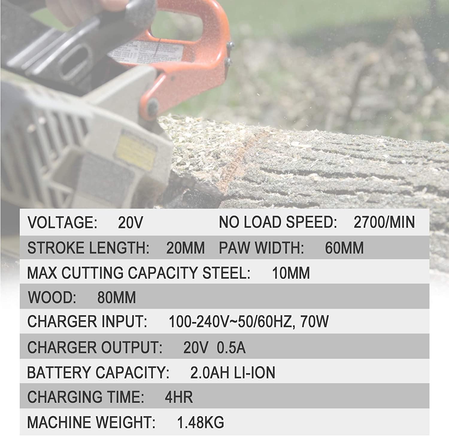 20-Volt Max Lithium-Ion Cordless Reciprocating Saw, w/2 Batteries, Portable & Lightweight One Hand Compact Reciprocating - Bosonshop