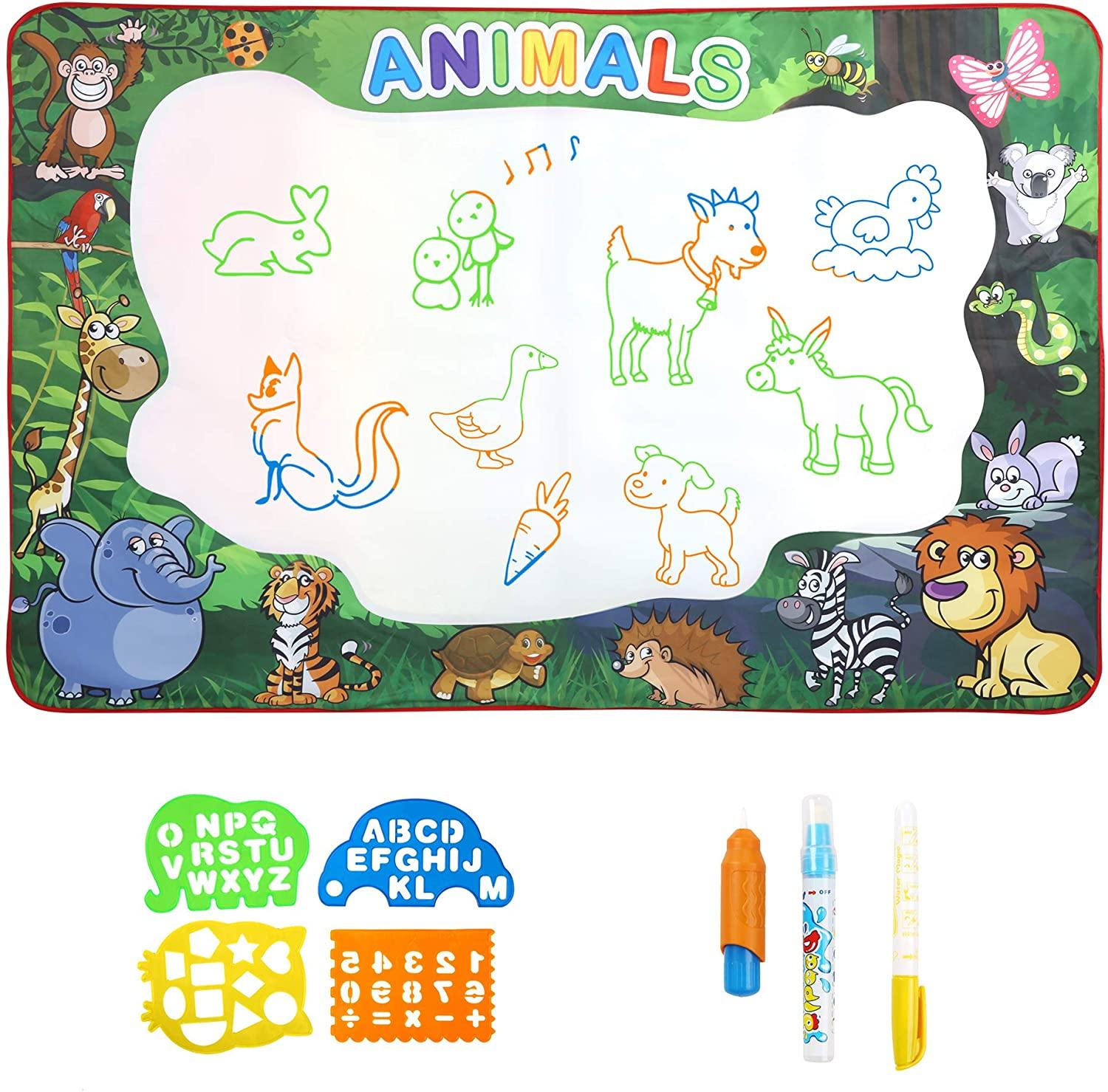 Water Doodle Mat 59 x 39 inches Extra Large for Toddlers Kids Animal Water Drawing Pad Learning Toys Age 3+ - Bosonshop