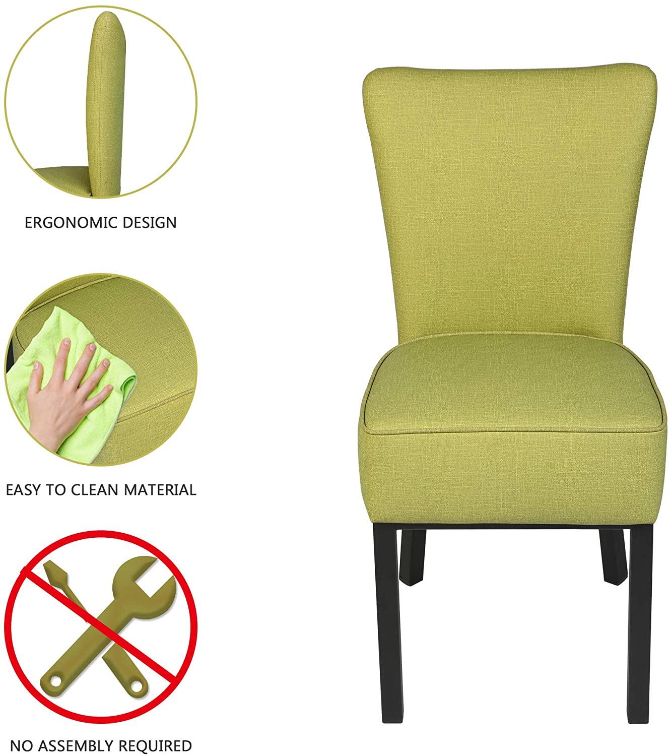 Set of 2 Upholstered Dining Chairs PU Leather Dining Room Side Chairs, Green - Bosonshop