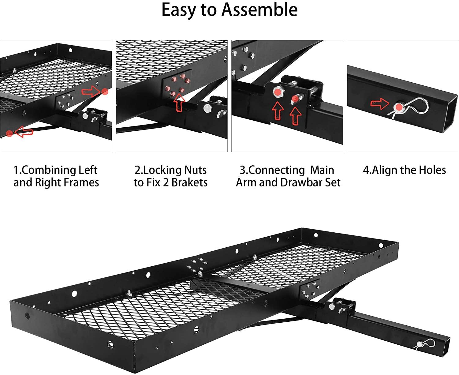 60 x 20-inch Hitch Folding Cargo Carrier Mount, Fit 2” Receiver, 500 LBS Capacity Mesh Hitch Cargo Rack - Bosonshop