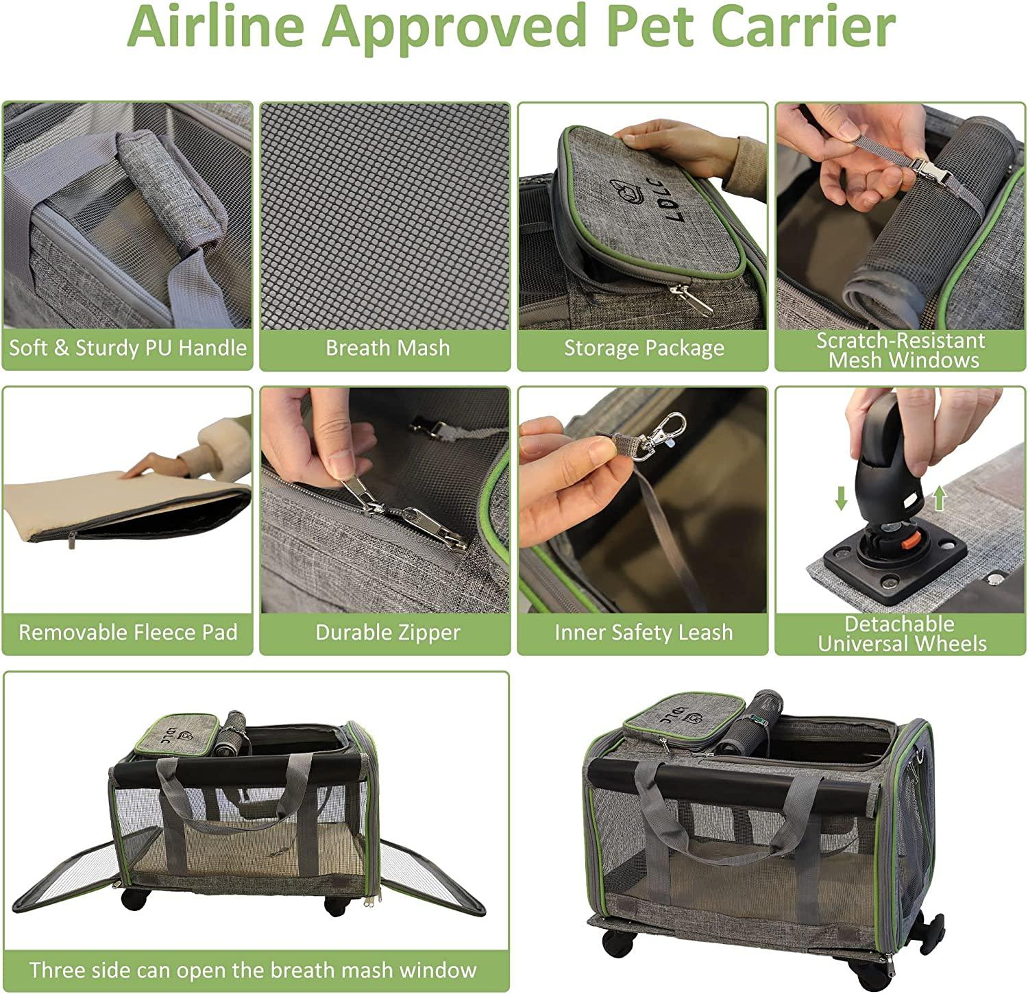 Cupets Travel Pet Carrier with Detachable Wheels, Airline Approved Cat & Dog Carrier - Bosonshop